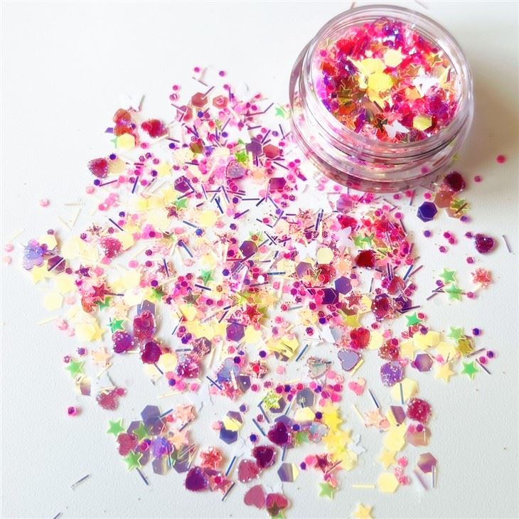 Glöynnod Byw Hexagon Heart Stars Shaped Glitters